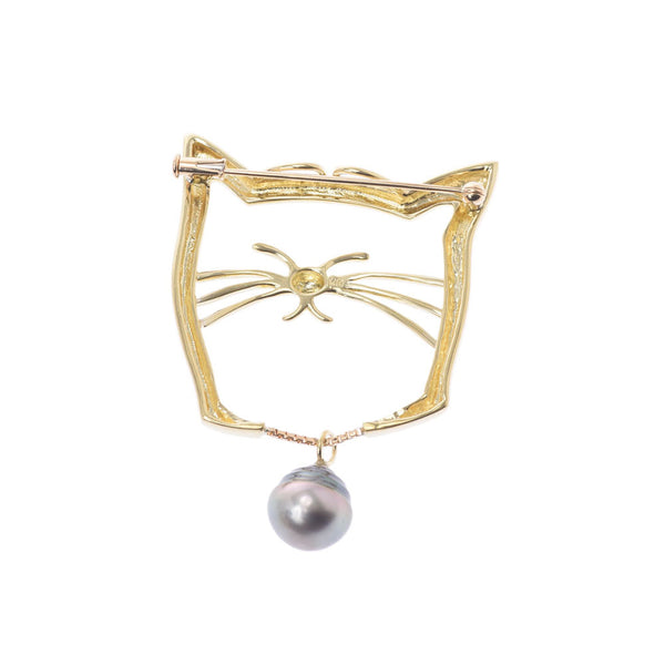 [Summer Selection] Ginzo used [Other] Cat motif 2WAY pendant top brooch/K18YG/Pearl ladies