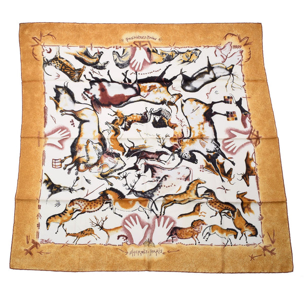 HERMES Hermes Care 90 Animal Pattern Premiers Mains/ First Temple Ladies Silk 100 % Scarf New Used Ginzo