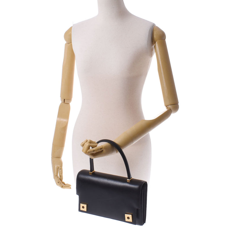 HERMES Hermes Piano Black Gold Bracket □ A engraved (around 1997) Ladies Box Carf Handbag A Rank Used Ginzo