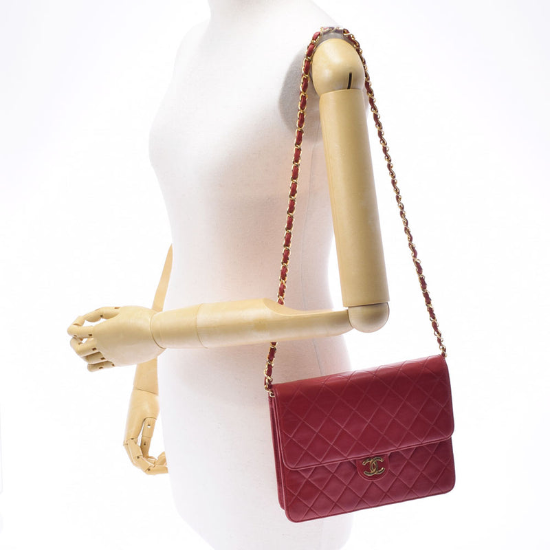 CHANEL Chanel Matrasse Chain Shoulder Single Red Gold Bracket Ladies Ram Skin Shoulder Bag B Rank used Ginzo