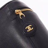 香奈儿香奈儿（Chanel Chanel）垂直洗手盆袋黑色金色支架女士卡维亚斯金（Caviaskin）手提包用ginzo等级