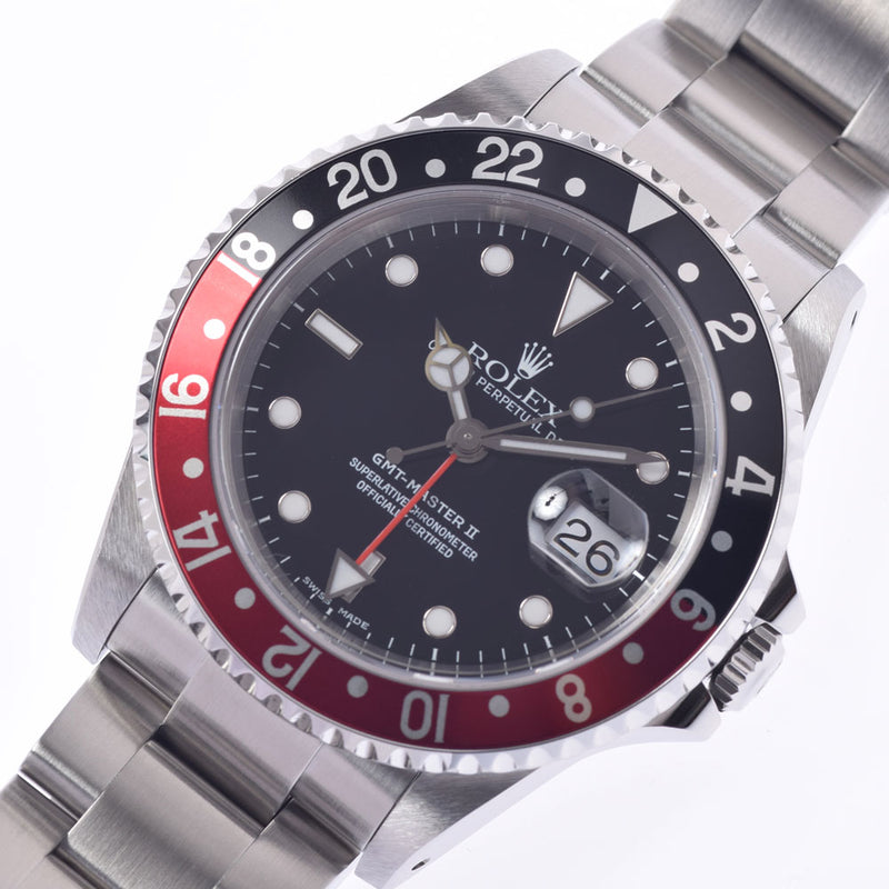 ROLEX Rolex GMT Master 2 Black/Red Bezel Cork 16710 Men's SS Watch Automatic Black Dial A Rank Used Ginzo