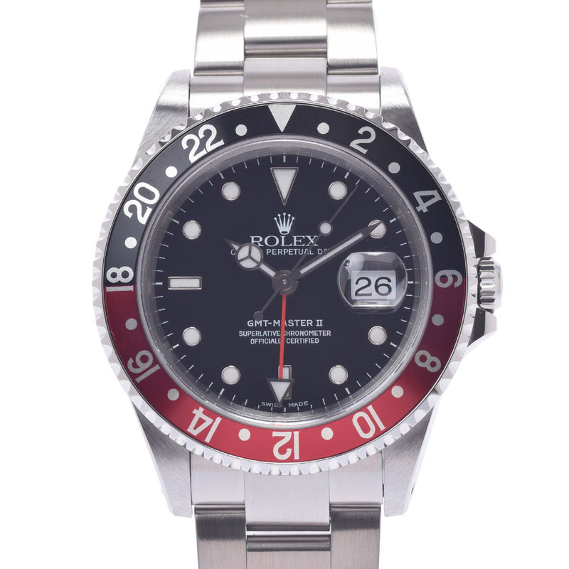 ROLEX Rolex GMT Master 2 Black/Red Bezel Cork 16710 Men's SS Watch Automatic Black Dial A Rank Used Ginzo