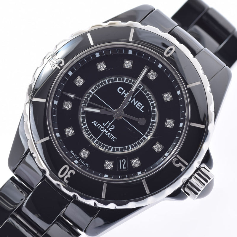 CHANEL Chanel J12 38mm 12P Diamond H1626 Men's Black Ceramic/SS Watch Automatic Black Dial A Rank used Ginzo