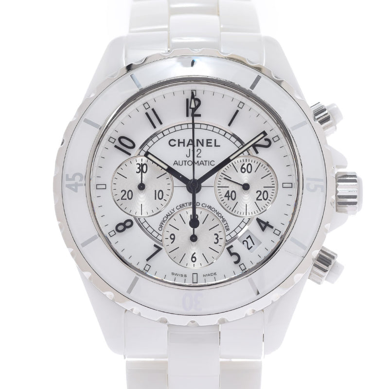 CHANEL Chanel J12 41mm Chrono H1007 Men's White Ceramic/SS Watch Automatic White Dial A Rank Used Ginzo