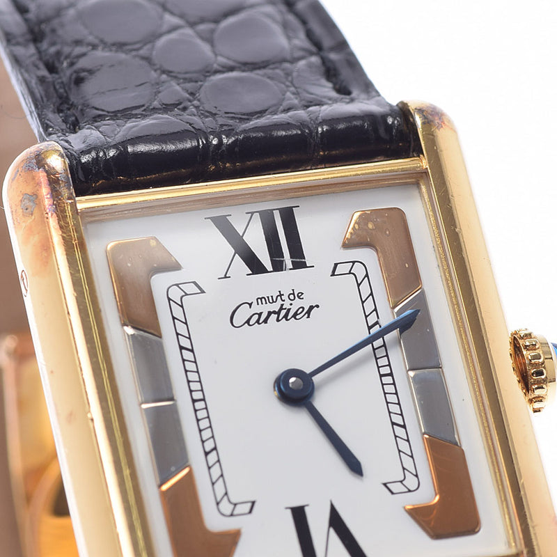 CARTIER カルティエ タンク ヴェルメイユ レディース GP/革 腕時計 クオーツ アイボリー文字盤 ABランク 中古 銀蔵