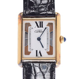 Cartier Cartier Tank Verme Yin Ladies GP/Leather Watch Quartz象牙表盘AB级使用Ginzo