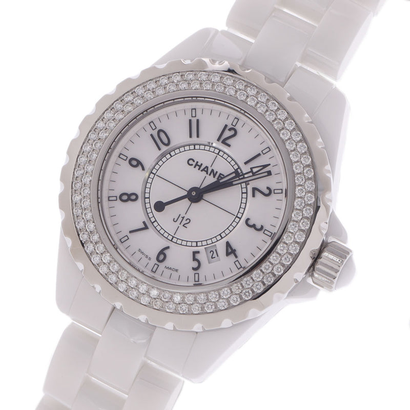 CHANEL Chanel Chanel J12 33mm Bezel Diamond H0967 Ladies White Ceramic/SS Watch Quartz White Dial A Rank Used Ginzo