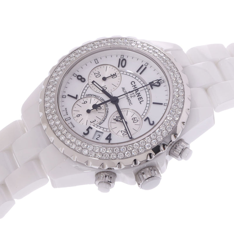 CHANEL Chanel J12 Chronograph Diamond Besel H1008 Men's White Ceramic/SS Watch Automatic White Dial A Rank Used Ginzo