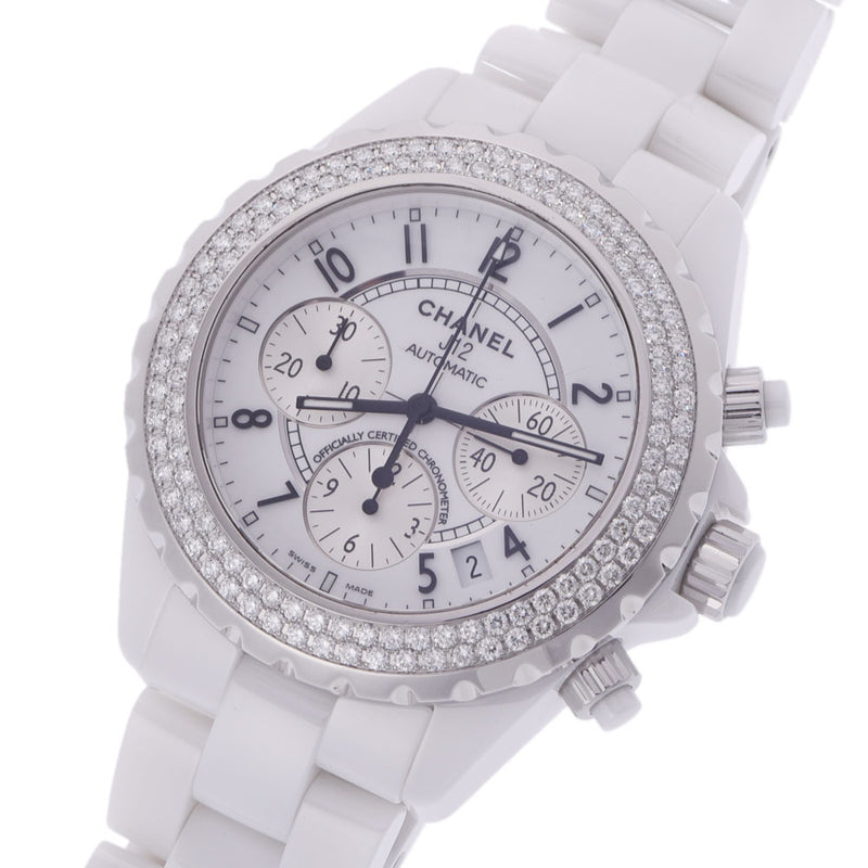 CHANEL Chanel J12 Chronograph Diamond Besel H1008 Men's White Ceramic/SS Watch Automatic White Dial A Rank Used Ginzo