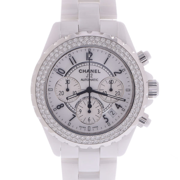 CHANEL Chanel J12 Chronograph Diamond Besel H1008 Men's White Ceramic/SS Watch Automatic White Dial A Rank Used Ginzo