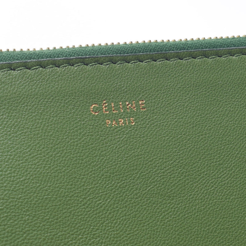 CELINE セリーヌ バイカラー カーキ/茶 ユニセックス カーフ クラッチバッグ ABランク 中古 銀蔵