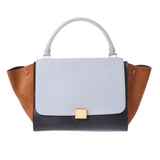 CELINE セリーヌ トラペーズ 2WAY 水色/黒/茶 レディース カーフ×スウェード ハンドバッグ ABランク 中古 銀蔵