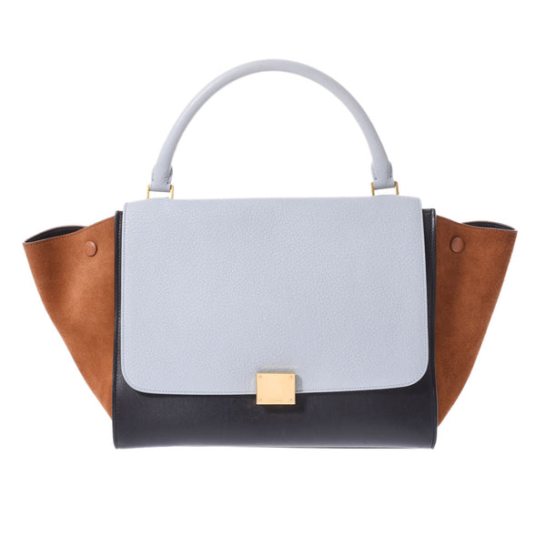 CELINE Celine Traps 2WAY Light blue/black/tea ladies calf x suede handbag AB rank used Ginzo