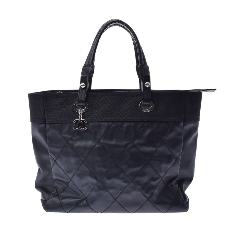 CHANEL Chanel Paris Beerlit Tote MM Black Ladies Calf Canvas Tote Bag AB Rank used Ginzo