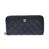 CHANEL Chanel Matrasse Round Fastener Black Gold Bracket Ladies Cabiaskin Long Wallet B Rank Used Ginzo