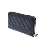 CHANEL Chanel Matrasse Round Fastener Black Gold Bracket Ladies Cabiaskin Long Wallet B Rank Used Ginzo