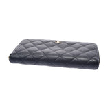 CHANEL Chanel Matrasse Round Fastener Black Gold Bracket Ladies Cabiaskin Long Wallet B Rank Used Ginzo