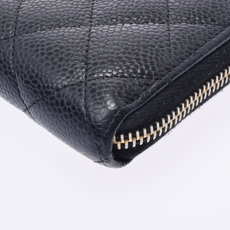 CHANEL Chanel Matrasse Round Fastener Black Gold Bracket Ladies Cabiaskin Long Wallet B Rank Used Ginzo