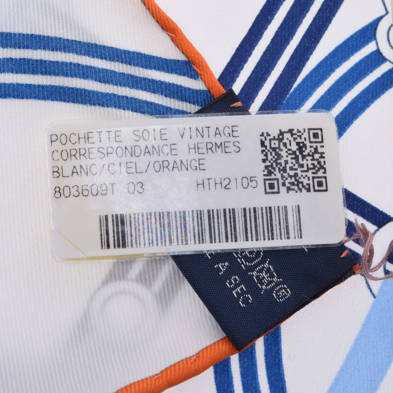 [Valentine Men's Accessories] HERMES Hermes Petit Kale 45 CORRE SPONDANCE White x Orange x Blue Unisex Silk 100 % Scarf unused Ginzo