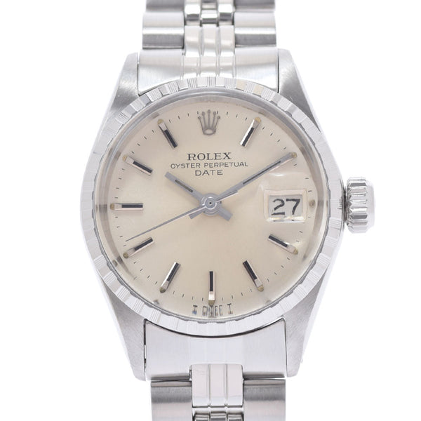 ROLEX Rolex Oyster Petur Date Antique 6524 Ladies SS Watch Automatic Wramed Gray Dial AB Rank Used Ginzo