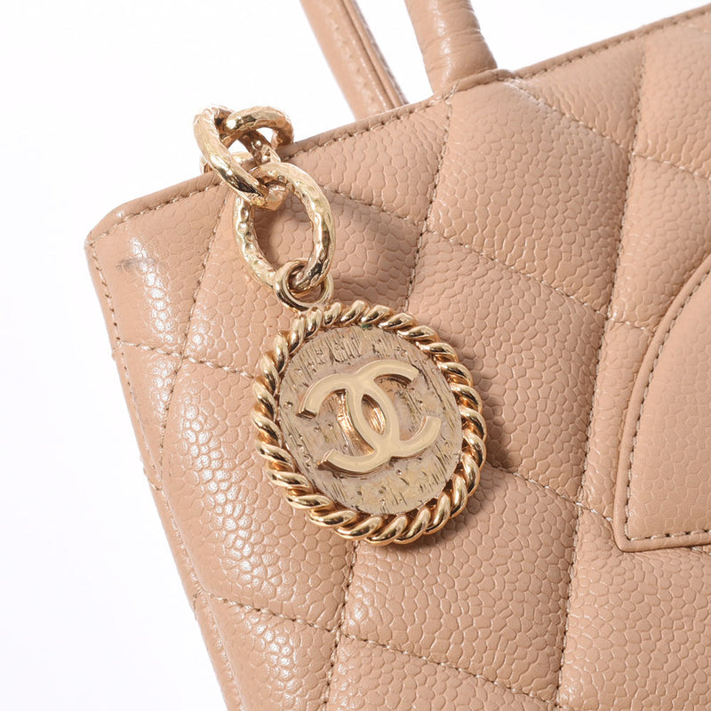 CHANEL Chanel Reprint Tote Beige Gold Bracket Ladies Caviar Skin Tote Bag AB Rank used Ginzo