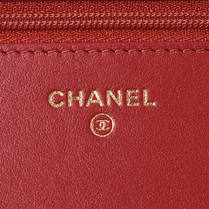 CHANEL シャネル カメリア 赤 ゴールド金具 レディース キャビアスキン チェーンウォレット ABランク 中古 銀蔵