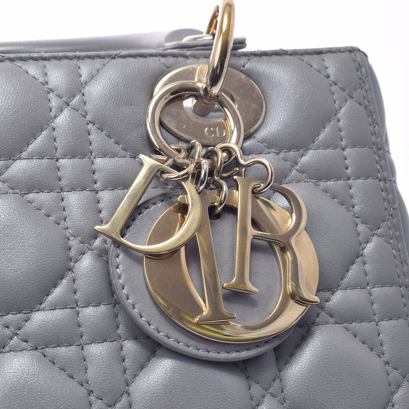 Christian Dial Lady Dior Kanage 2way Gray Gold Bracket Ladies Calf