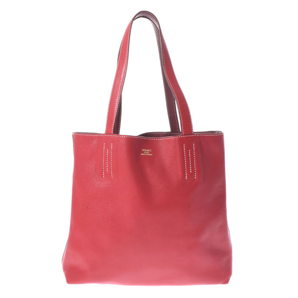 HERMES Hermes Dubble Sense 28 Reversible Tote Rouge Rouge Rouge/Rouge Viff □ P -engraved (around 2012) Unisex Vo Sickim Handbag B Rank used Ginzo