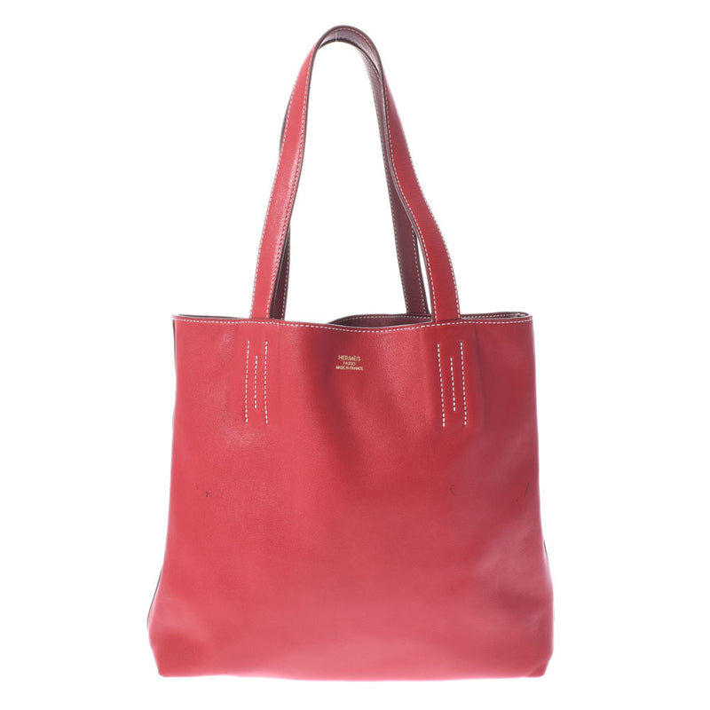 HERMES Hermes Dubble Sense 28 Reversible Tote Rouge Rouge Rouge/Rouge Viff □ P -engraved (around 2012) Unisex Vo Sickim Handbag B Rank used Ginzo
