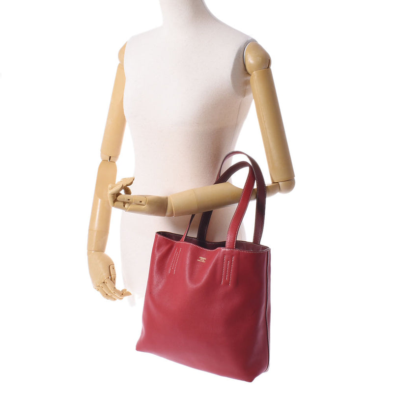 HERMES Hermes Dubble Sense 28 Reversible Tote Rouge Rouge Rouge/Rouge Viff □ P -engraved (around 2012) Unisex Vo Sickim Handbag B Rank used Ginzo