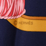 HERMES Hermes Care 90 REGINA/Queen Navy Ladies Silk 100 % Scarf New Used Ginzo