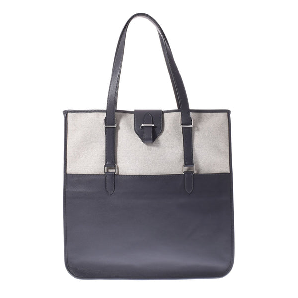 HERMES Hermes Jumping Cabas Gray Silver Bracket □ K engraved (around 2007) Unisex canvas calf tote bag A rank used Ginzo