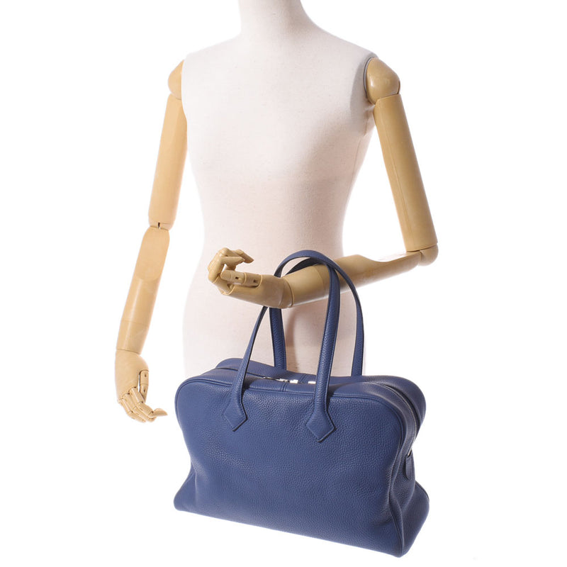 HERMES Hermes Victoria 35 Blue Blue Brightton Silver Bracket C engraved (around 2018) Unisex Toryon Lemance Handbag B Rank used Ginzo