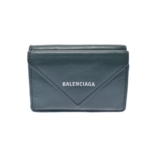 BALENCIAGA Balenciaga Paper Mini Wallet Green 391446 Ladies Calf Trimal Fold Wallet B Rank Used Ginzo