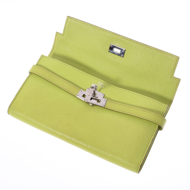 HERMES Hermes Hermes Cerry Wallet Lime Silver Bracket □ O Engraved (around 2011) Ladies Shable Long Wallet B Rank Used Ginzo