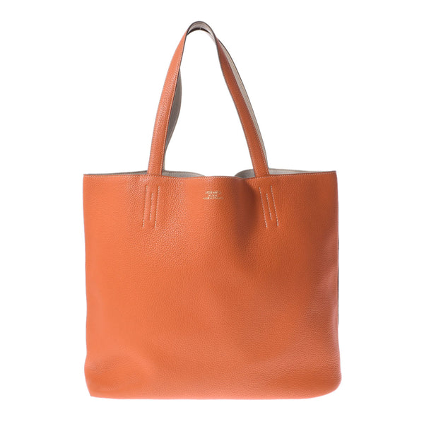 HERMES Hermes Dubble Sense 45 Reversible Orange/Pearl Gray □ O engraved (around 2011) Unisex Toryon Lemance Tote Bag B Rank used Ginzo