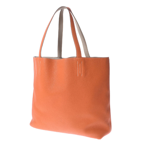 HERMES Hermes Dubble Sense 45 Reversible Orange/Pearl Gray □ O engraved (around 2011) Unisex Toryon Lemance Tote Bag B Rank used Ginzo