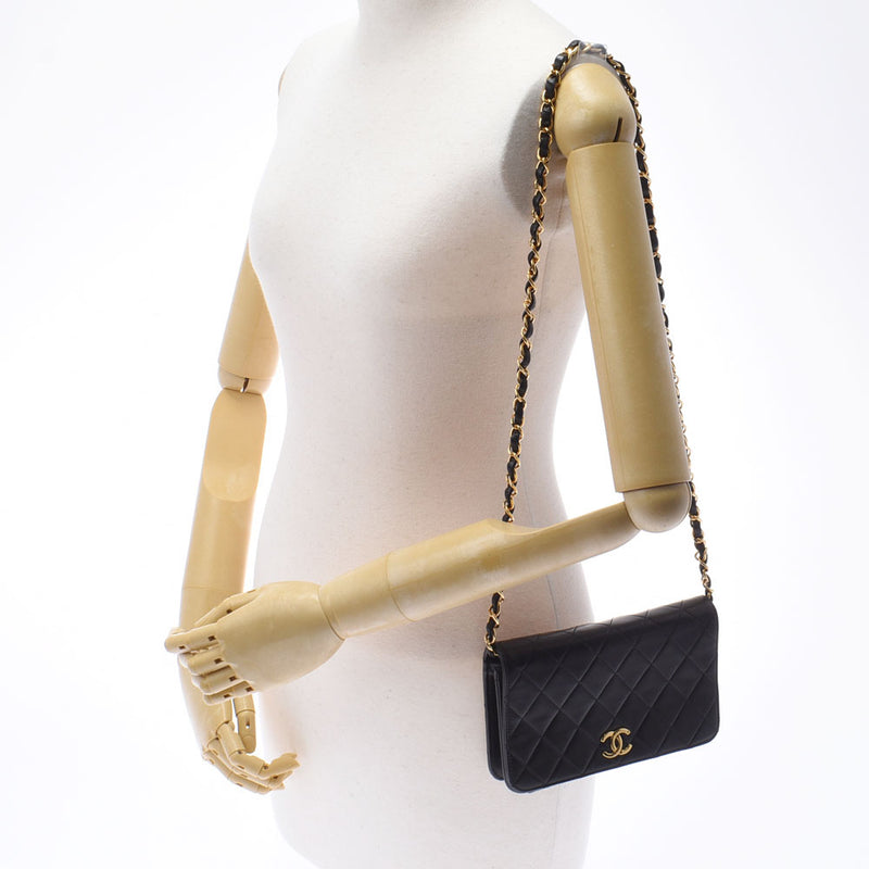 CHANEL Chanel Matrasse Push Rock Mini Chain Black Gold Bracket Ladies Ram Skin Shoulder Bag AB Rank Used Ginzo