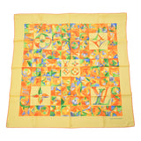 LOUIS VUITTON Louis Vuitton Care 90 Lv Logo Monogram Flower Yellow/Orange Ladies Silk 100% Scarf A Rank used Ginzo