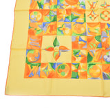 LOUIS VUITTON Louis Vuitton Care 90 Lv Logo Monogram Flower Yellow/Orange Ladies Silk 100% Scarf A Rank used Ginzo