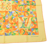 LOUIS VUITTON Louis Vuitton Care 90 Lv Logo Monogram Flower Yellow/Orange Ladies Silk 100% Scarf A Rank used Ginzo