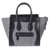 CELINE セリーヌ ラゲージ マイクロショッパー  ストライプ/黒 レディース キャンバス/カーフ ハンドバッグ Aランク 中古 銀蔵