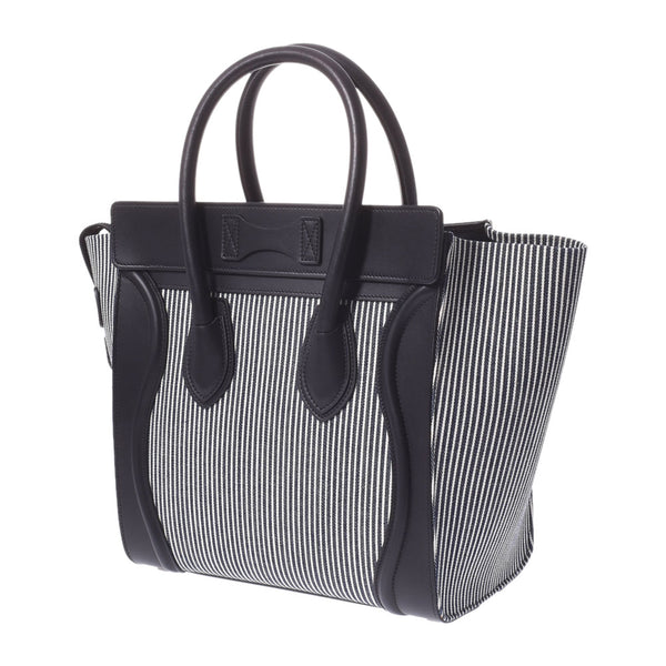 CELINE セリーヌ ラゲージ マイクロショッパー  ストライプ/黒 レディース キャンバス/カーフ ハンドバッグ Aランク 中古 銀蔵