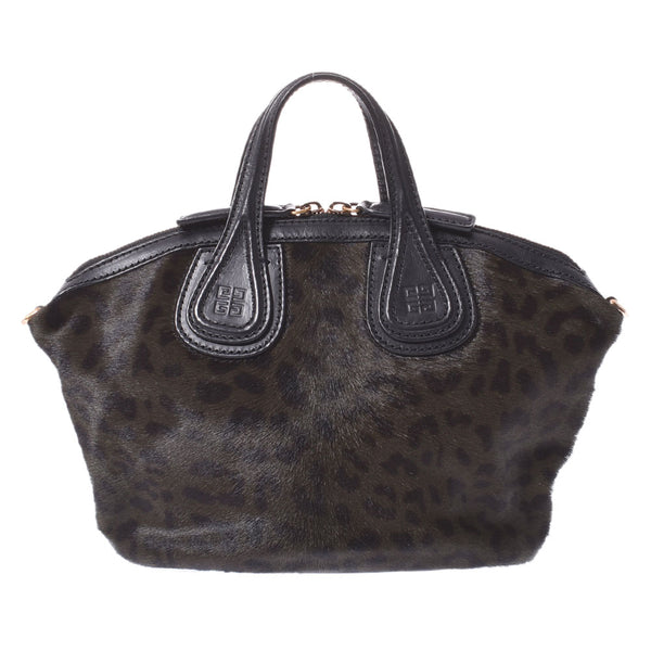 GIVENCHY Givenching Nightingale Mini Leopard Pattern Khaki Ladies Harako 2WAY Bag AB Rank Used Ginzo