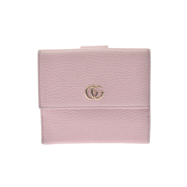 GUCCI Gucci GG Malmont Compact Wallet Pink Beige Gold Gold Bracket 456122 Ladies Leather Bi -Fold Wallet B Rank Used Ginzo