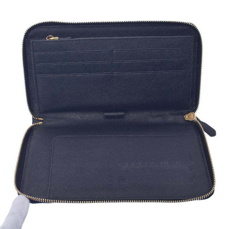 PRADA Prada Trading Case Black Gold Bracket 1mL188 Unisex Safiano Long Wallet B Rank Used Ginzo