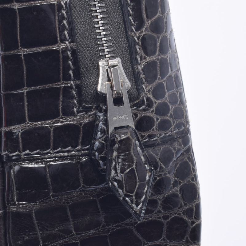 HERMES Hermes Plum Elan Graphite Silver Bracket □ F engraved (around 2002) Ladies Porosus Handbag AB Rank Used Ginzo