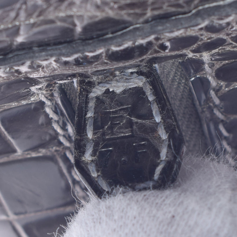 HERMES Hermes Plum Elan Graphite Silver Bracket □ F engraved (around 2002) Ladies Porosus Handbag AB Rank Used Ginzo