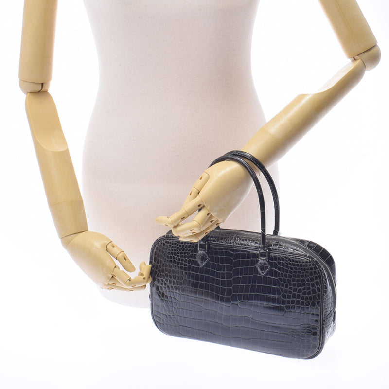 HERMES Hermes Plum Elan Graphite Silver Bracket □ F engraved (around 2002) Ladies Porosus Handbag AB Rank Used Ginzo